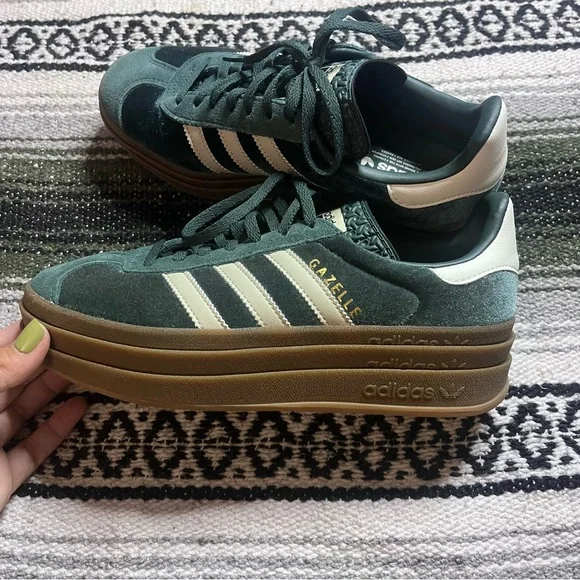 Adidas Gazelle Bold "Mineral Green/Putty Grey" Platform Sneakers Size 7 - Picture 5 of 8